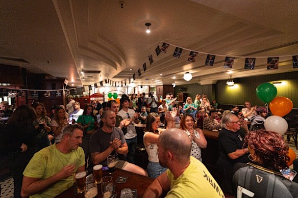 Happy Paddy’s Day: Crowds flocked to the new Harp and Hound Irish pub in Queen Street on Tuesday.