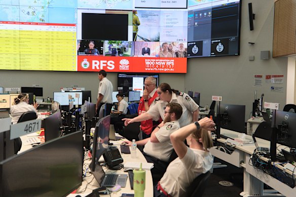 The State Operations Centre at NSW RFS headquarters at Olympic Park on Friday.