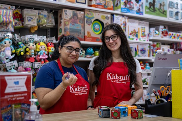 Kids Stuff workers Shivani Kalra (left) and Emily Oppedisano (right) report NeeDoh stocks have been sold out for two months. 
