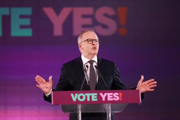 Prime Minister Anthony Albanese launching the Yes campaign.