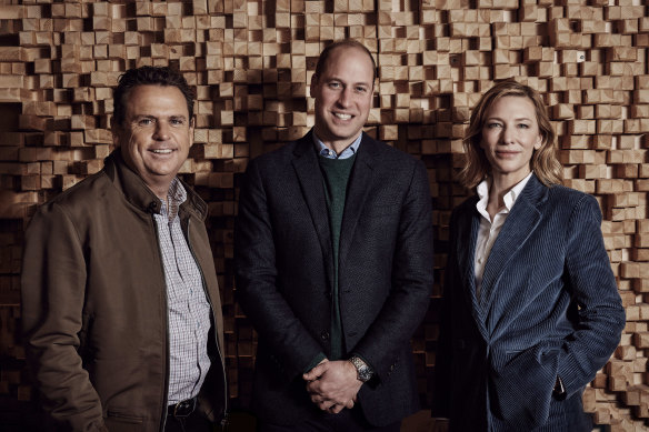 Australian climate advocates Danny Kennedy (left) and Cate Blanchett with Prince William.