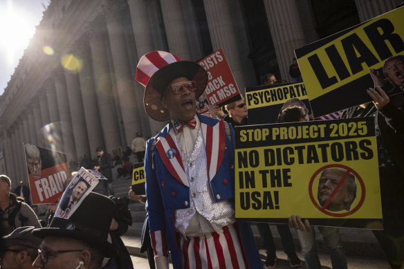 Protesters chant outside Madison Square Garden during Trump’s rally.