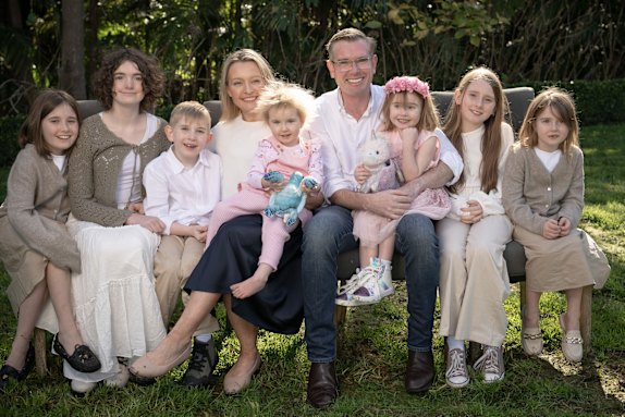 Dominic and Helen Perrottet pictured in 2024 when they were a family of nine. 