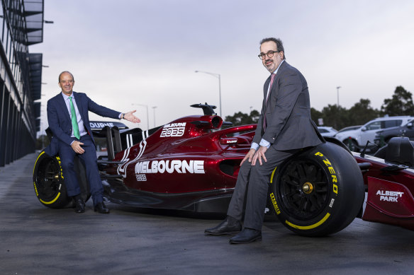 Australian Grand Prix Corporation chief Andrew Westacott and then-Victorian sports minister Martin Pakula in June 2022.