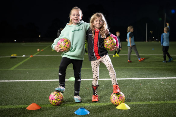 Veterans: Alexia Hibbard, 7, and Miriam Churchward, 7, will welcome the new wave of players to the Nepean league in western Sydney. 