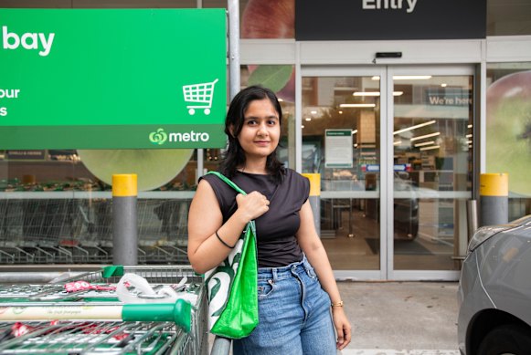 International student Medha Setia, 20, can’t understand why the Woolworths in Alexandria, Sydney, is a Metro store.