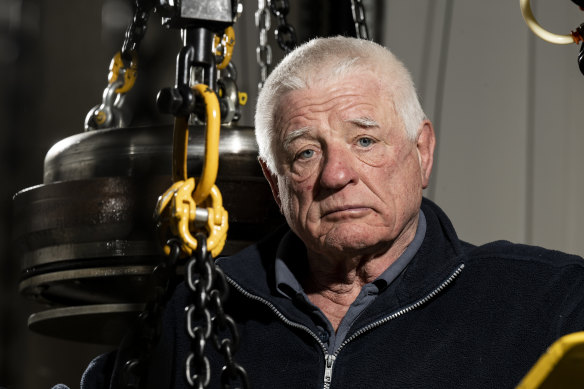 Ron Allum with parts of his test pressure vessel. He says he checked every part of the submersible James Cameron used to view the Titanic.