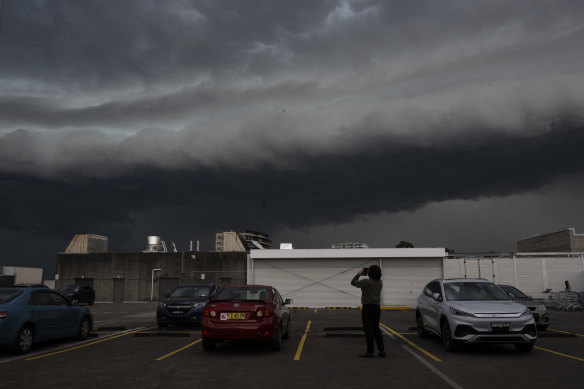 A thunderstorm heads towards Bankstown in Sydney. 