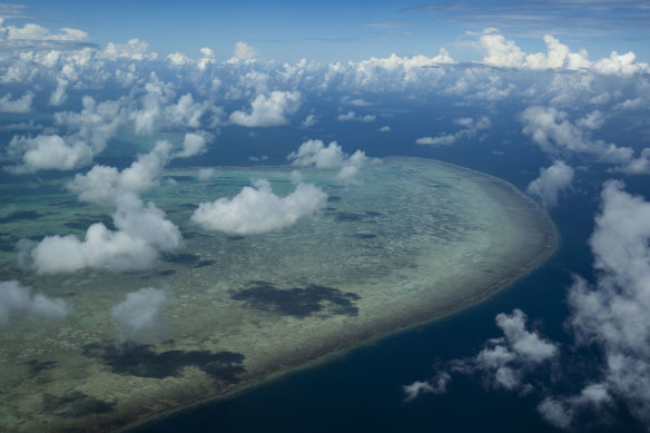 One of the Great Barrier Reef’s 3000 reefs from above.