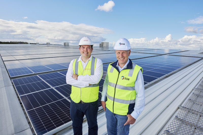 Solar Bay’s James Doyle (left) with ESR Australia boss Phil Pearce at ESR’s Bringelly Road Business Hub in Sydney’s south-west.