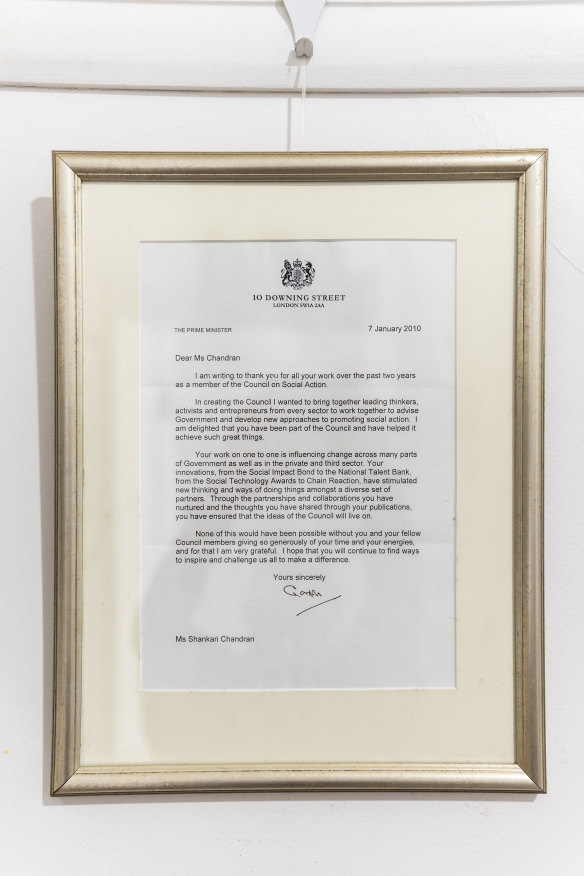 A letter of thanks from then-UK prime
minister Gordon Brown for Chandran’s work with his Council on Social Action.
