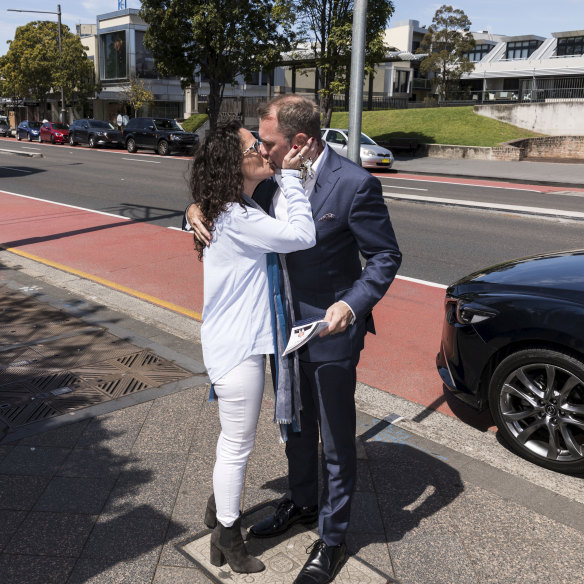 Candidate Ben Forsyth bumps into his wife on the hustings.