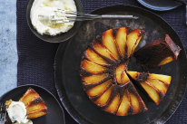 Helen Goh’s pear and molasses cake served with creme fraiche.