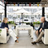 Justine Kirkjian, CEO of the Cruising Yacht Club of Australia, and Antony Jones, CEO of The Boathouse Group in their new waterfront restaurant. 