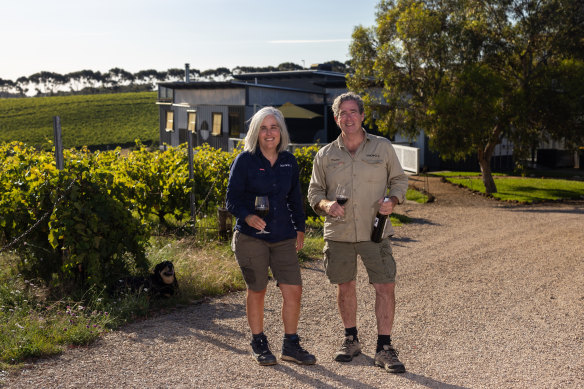 Dr Irina Santiago-Brown co-owns Inkwell Wines with her husband, Dudley Brown, at their vineyard in South Australia.