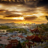 Sunset over the town of Kuching, Sarawak, Malaysia 