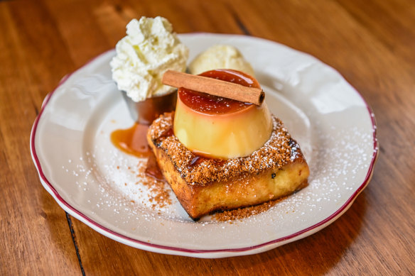 Honey butter toast with creme caramel on top.