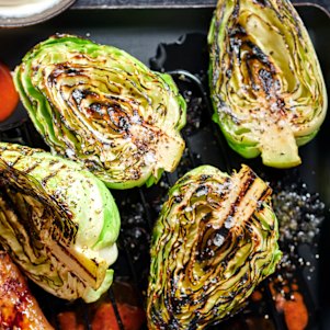 Chargrilled buffalo chicken with grilled cabbage and ranch dressing recipe. 