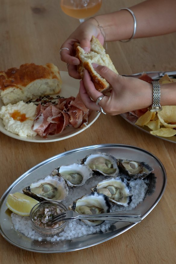 Oysters and focaccia.