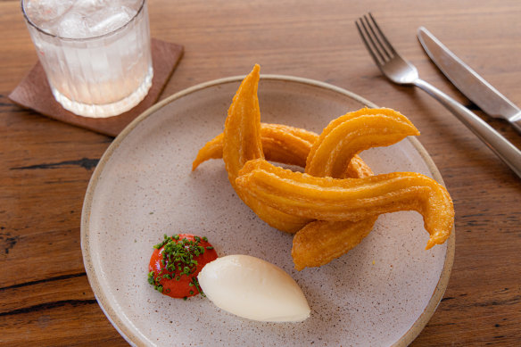 Potato churros with fermented capsicum puree “ate like a dream”.