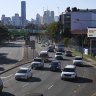 Traffic, cars on Ipswich road M7 in Brisbane.