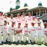 The triumphant Ashes-winning Australia team at the SCG on Thursday.