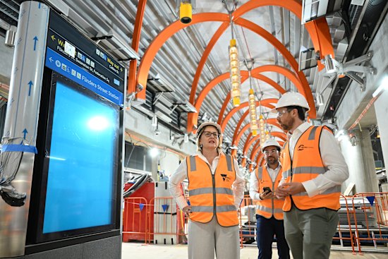 Premier Jacinta Allan at the Metro Tunnel site on Thursday inspecting the project.