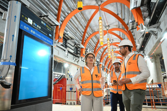 Premier Jacinta Allan at the Metro Tunnel site on Thursday inspecting the project.