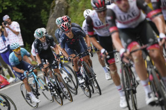 Richie Porte, centre, in action at the Tour de France last year. 