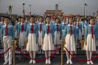 Chinese students sang patriotic songs to mark the centenary. 