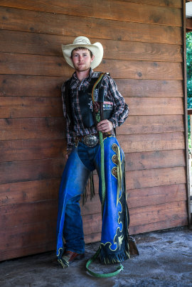 Will Purcell in his bull riding clothes in Merrijig, Victoria.
