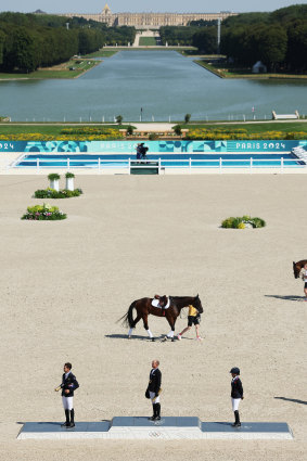 The individual eventing medal ceremony takes place in the magnificent grounds of the Palace of Versailles. 