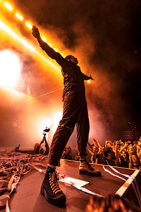 Front man Oliver Sykes laps up the Queensland crowd.