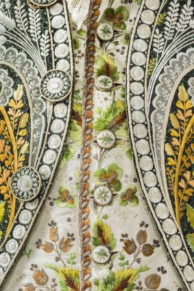 Detail on a brocade coat from the early 1800s, one of the pieces that will feature in a new exhibition at the Museum of Applied Arts and Sciences in Sydney.