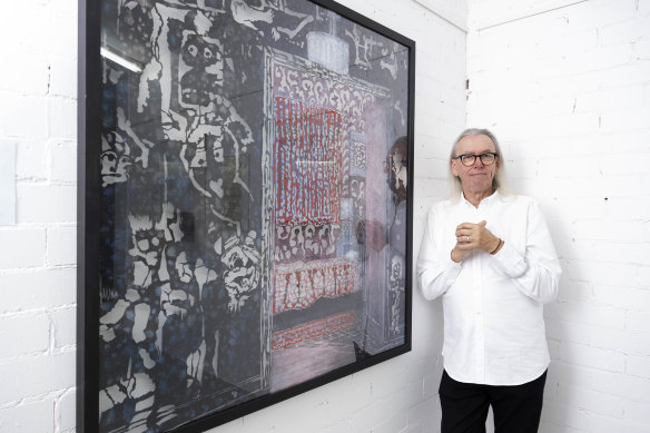 Andrew Tomkins with his work, ‘Ray’s Room’, which has just won the Gallipoli Art Prize.