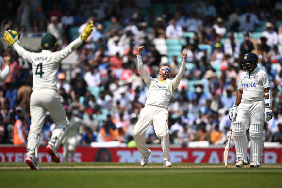 The Australians celebrates winning the ICC World Test Championship at the Oval.