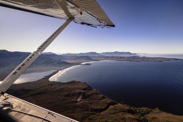 Flying into Port Davey.