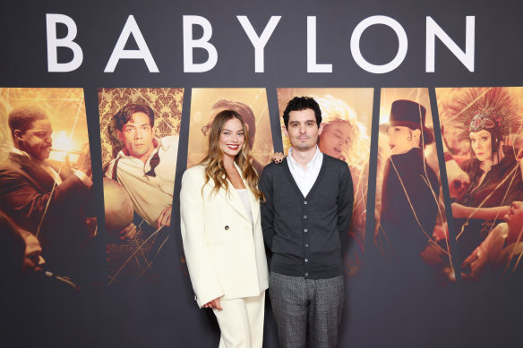 Margot Robbie and Damien Chazelle at a screening of Babylon in November.