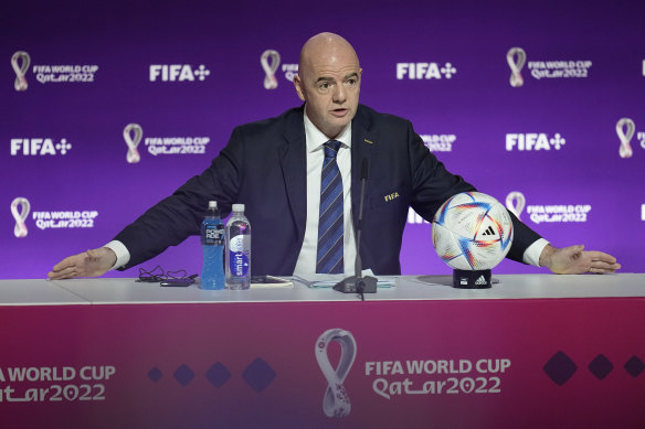 FIFA president Gianni Infantino during his infamous 50-minute manifesto at the 2022 Qatar World Cup.