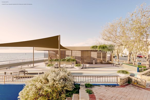 Una impresión artística de cómo podría verse la sauna Alchemy propuesta sobre North Cottesloe Surf Life Saving Club.