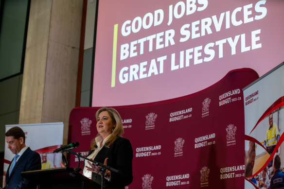 Queensland Premier Annastacia Palaszczuk promoting the state budget.