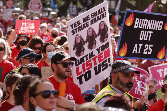 NSW teachers rallying for better pay in NSW last week.