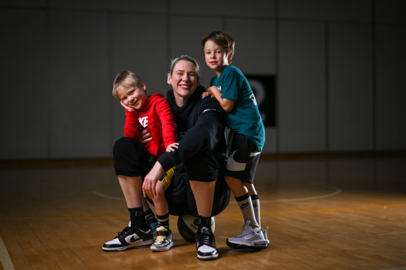 Lauren Jackson with sons Lenny and Harry in 2022.