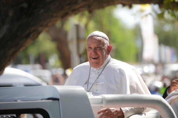 Pope Francis is welcomed in Dili, Timor-Leste, in September 2024.
