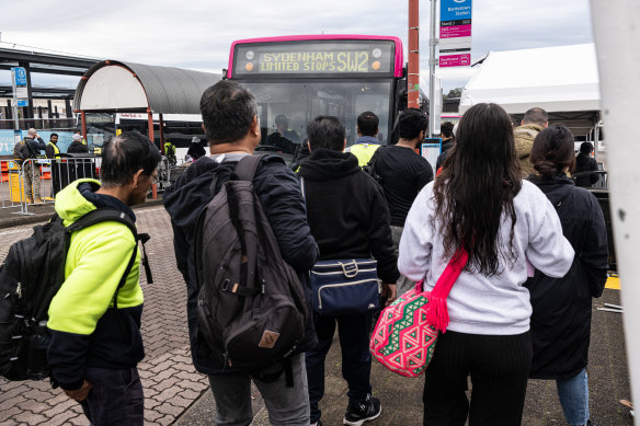 Commuters at Bankstown station on Monday morning.