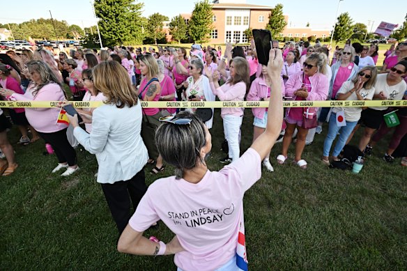 Supporters of Lindsay Clancy outside the courthouse where her murder trial is taking place.