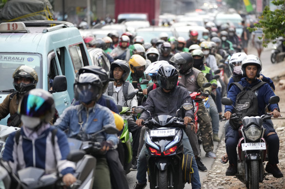Indonesians hit the road in Jakarta on Friday, travelling to their home villages to celebrate the end of Ramadan. 