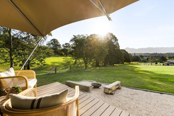 The Lodge glamping in Bellingen: The perfect spot to watch a big blue sky over a valley.