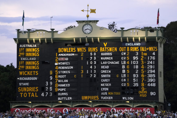 Adelaide Oval’s famous scoreboard, part of the northern hill preserved by its redevelopment.
