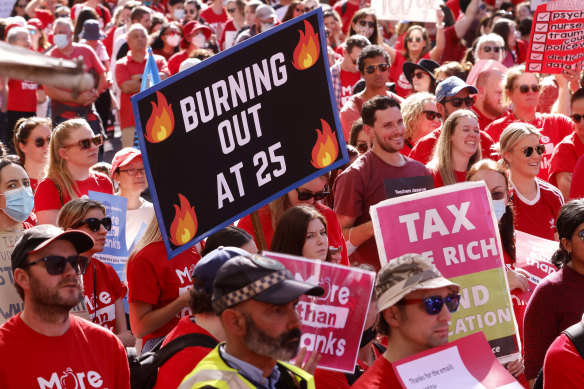 State school teachers walked off the job in support of better pay and conditions last May.
